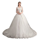 Wedding Dress long lace elegant, mid-length sleeves, embroidered train