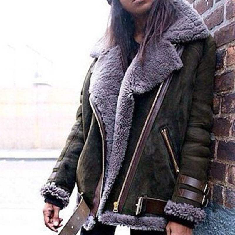 Women's jacket in leather fur warm lambswool thick elegant