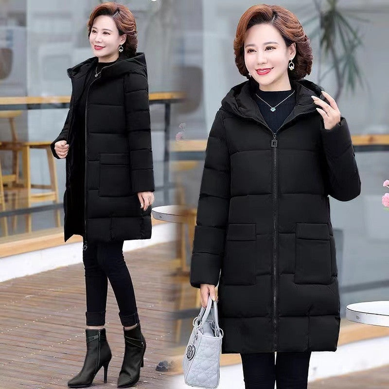 Women's jacket cotton padded hot thick hood elegant snow coat