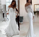 Women’s wedding Dress Off Shoulder Lace Long Sleeve Mopping Gown