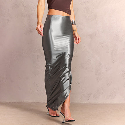 Women's maxi skirt  satin  elegant high waisted side slit