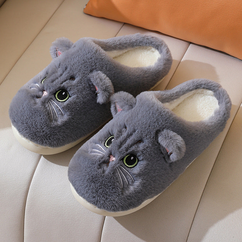 Women's slippers elegant cute cat plush warm non-slip