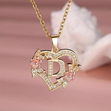Buy letter-d Women's necklace flower letters of love heart elegant fashionable