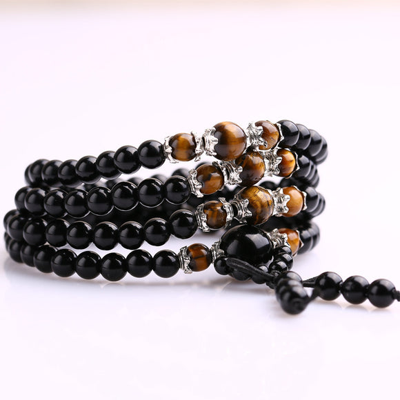 Bracelet Mala perles obsidienne prière 108 pour la guérison méditation