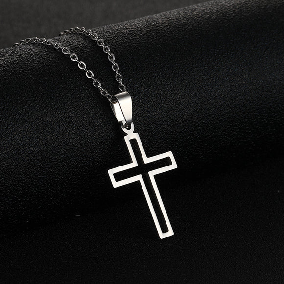 Necklace elegant cross pendant stainless steel unisex