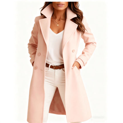 Women's Elegant Mid Length Wool Coat for Autumn Winter