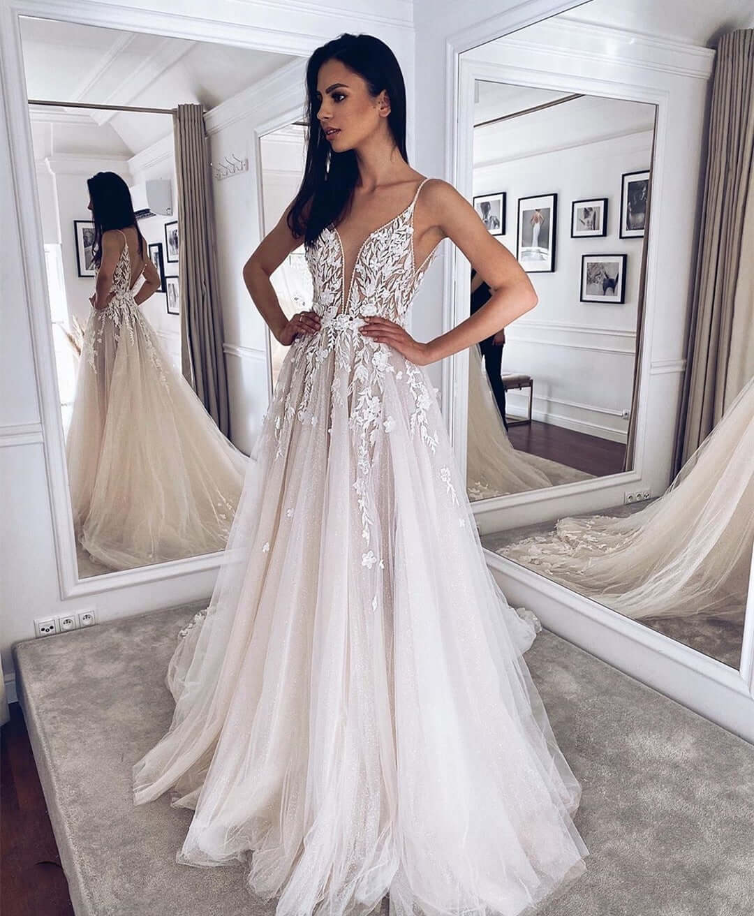 sparkly beach wedding dresses Clara Dress Strap Appliques Glitter Slip Dress in Trends_Back In Stock Line Backless Bateau Beach Color:White with Black Embroidery