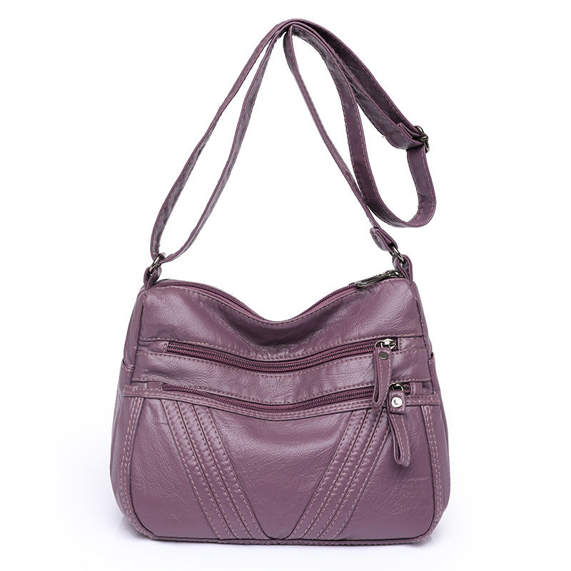 Women's crossbody soft leather elegant multi-pocket casual shoulder bag