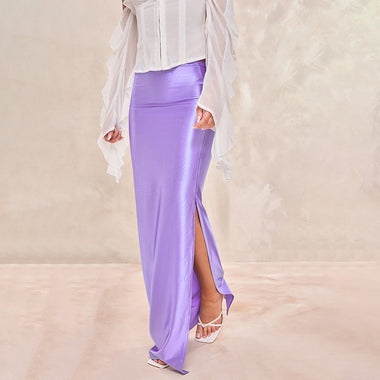 Women's maxi skirt  satin  elegant high waisted side slit