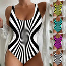 Women's swimsuit one-piece elegant striped printed