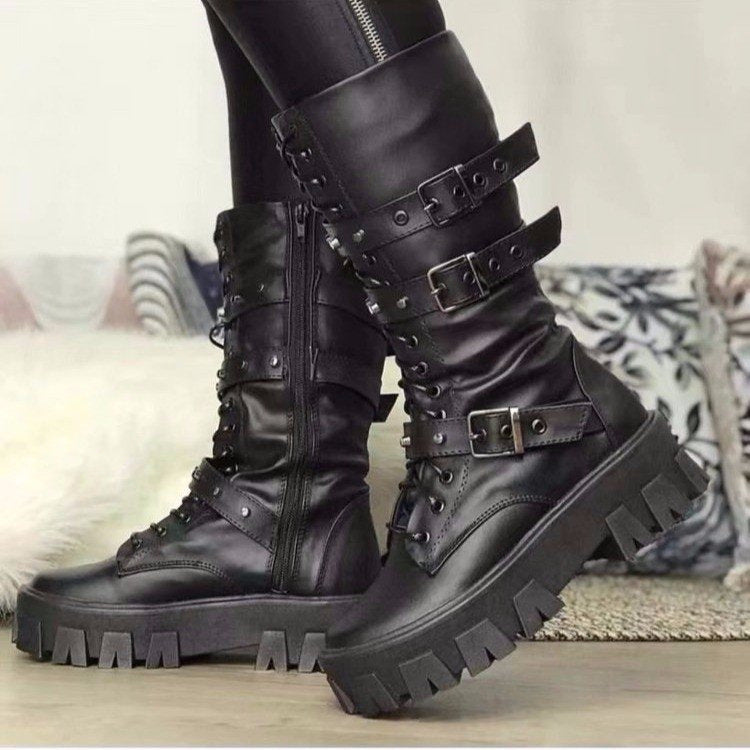 Women's boots mid-high lace-up elegant , side zipper confortable