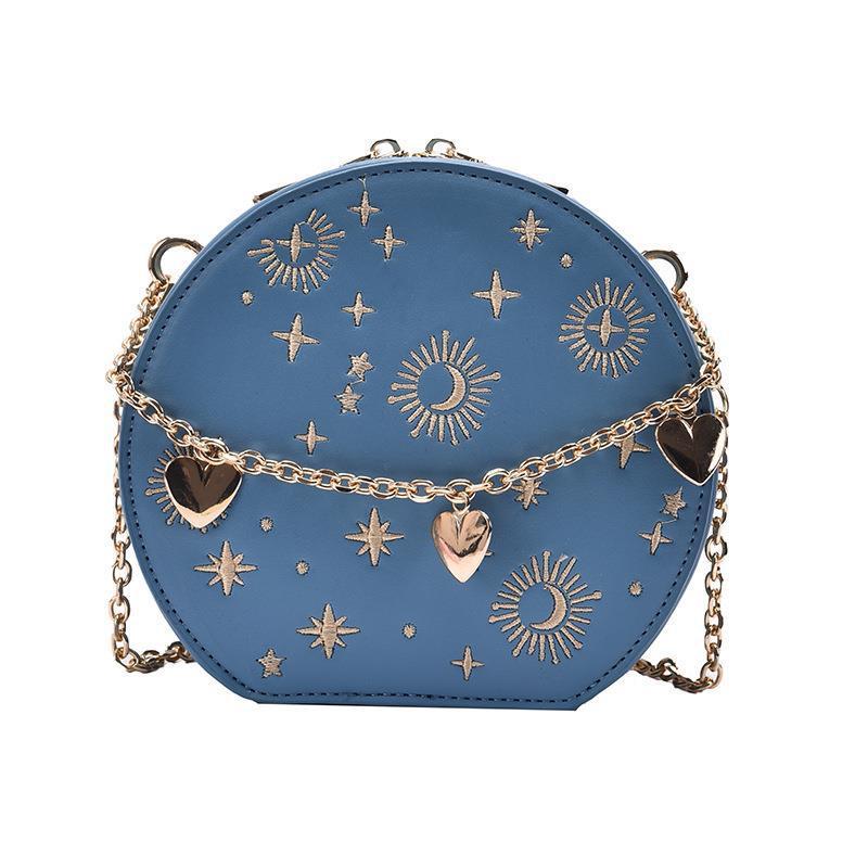 Women's bag round messenger elegant embroidered crossbody chain