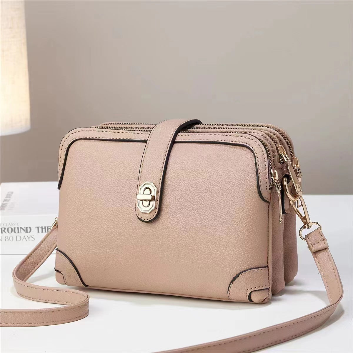 Women's square bag Shoulder Crossbody soft leather multi-layer lychee