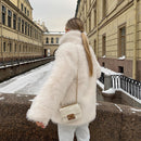 Women's coat short faux fur elegant long sleeves worm winter fashion