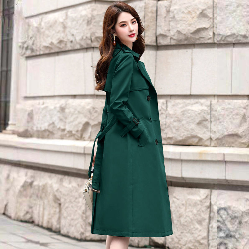 Women's trench coat over knee with belt double-breasted