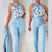 Women's Set Two Piece Pants Floral Top Halter High Waist 