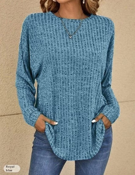 Women's sweater ribbed knit elegant round neck, casual, long sleeves