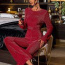 Women’s Jumpsuit Elegant Sequin Cutout Round Neck Long Sleeve