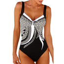 Women's swimsuit one-piece elegant strap retro printed