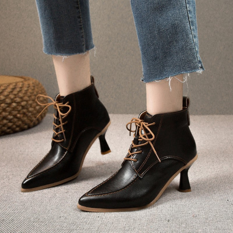 Women's Boots  ankle pointed stiletto heels elegant, lace-up