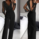 Women's Wedding Jumpsuit Elegant Shiny Mesh V Neck Slim Party-9