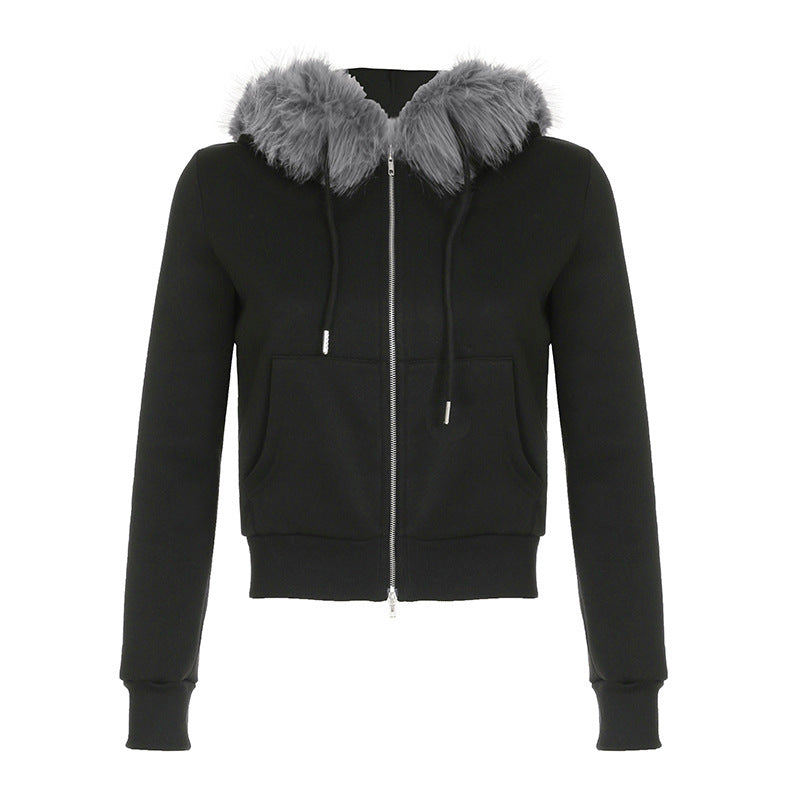 Women's jacket padded fur elegant with embroidered letters