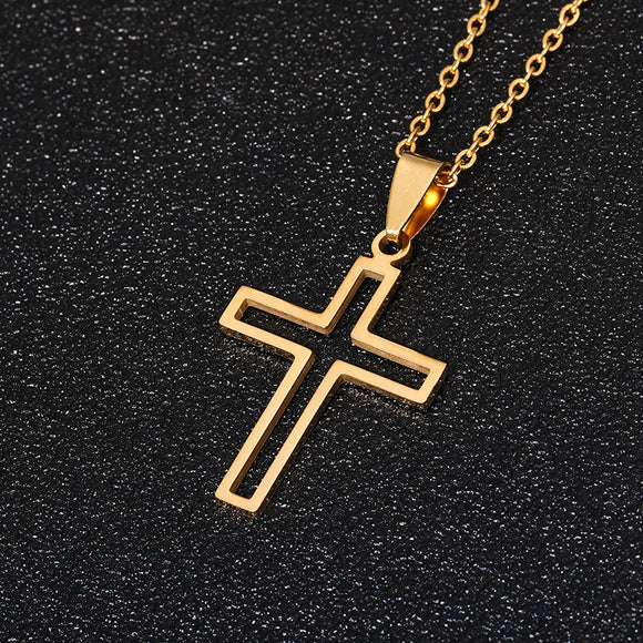 Necklace elegant cross pendant stainless steel unisex