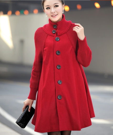 Women’s Coat Elegant Trapeze Single-Breasted Loose High Collar Plus Size