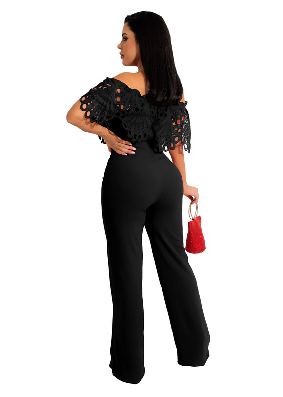 Women's Jumpsuit Elegant Sexy Ruffles Off Shoulder Wide Leg Formal Romper
