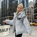 Women's down jacket elegant hooded in cotton warm padded wide