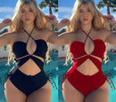Women's swimsuit one-piece Solid Cut Out knotted halter neck