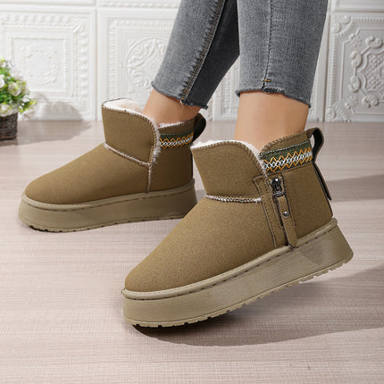 Buy khaki Women’s Ankle Boots Elegant Snow Side Zipper Thick Sole Height Increase