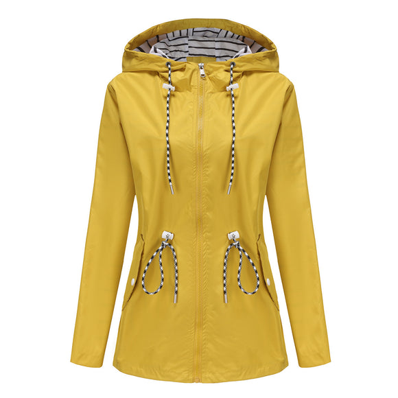 Women's jacket hooded waterproof elegant windbreaker zipper