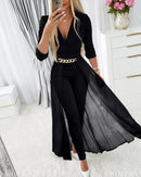 Women’s Jumpsuit Elegant Sheer Mesh V Neck Sexy Layered Bodysuit-5