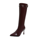 Women’s Boots Stiletto Stretch High Elegant Rivet Belt Buckle-10