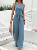 Women's Jumpsuit Elegant V Neck Sleeveless Twisted Wide Leg One Piece