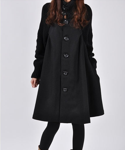 Women’s Coat Elegant Trapeze Single-Breasted Loose High Collar Plus Size
