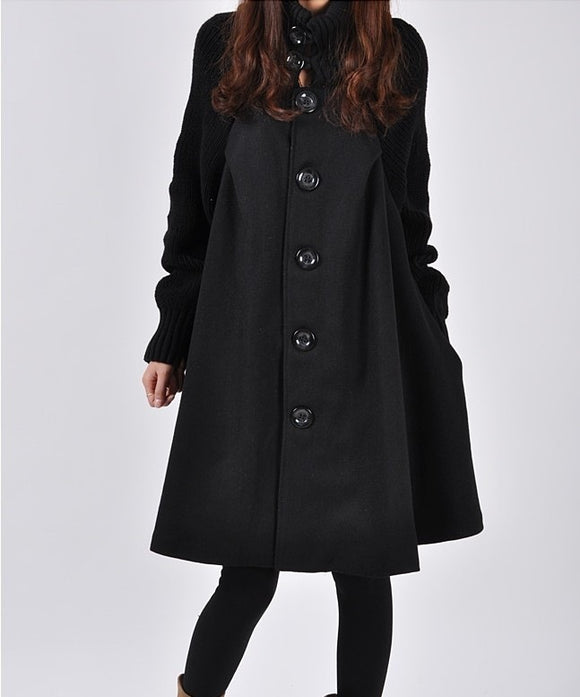Women’s Coat Elegant Trapeze Single-Breasted Loose High Collar Plus Size