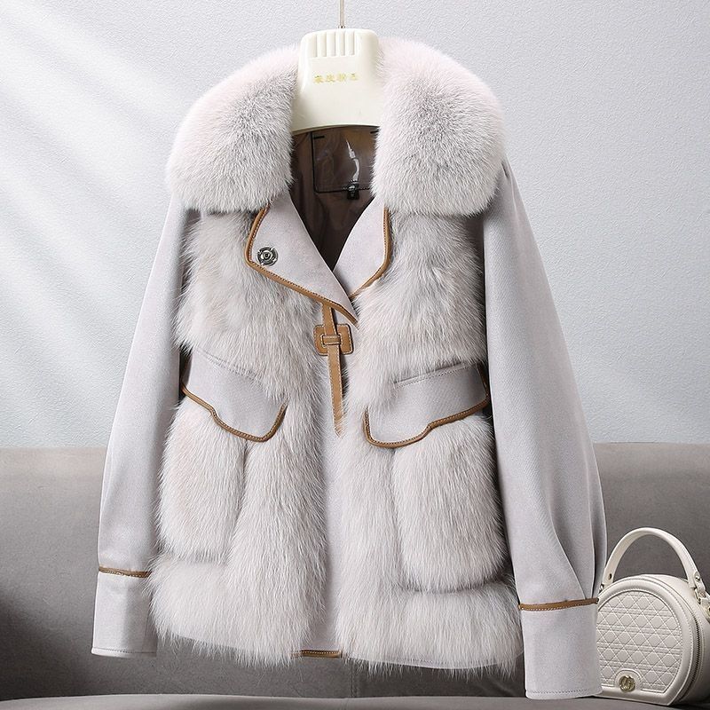 Women's coat elegant in faux fox fur overcoat outfits office large size