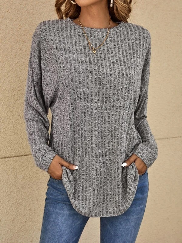 Women's sweater ribbed knit elegant round neck, casual, long sleeves