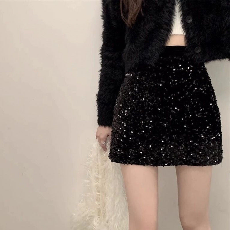 Women's mini skirt with sequins elegant high end casual