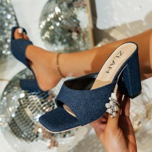 Buy navy-blue Women&#39;s sandals with high heels and square toe chic elegant