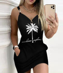 Women's mini dress matching pockets, casual, straight and printed