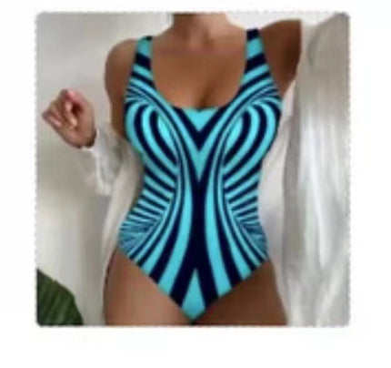 Buy green-stripes Women's swimsuit one-piece elegant striped printed