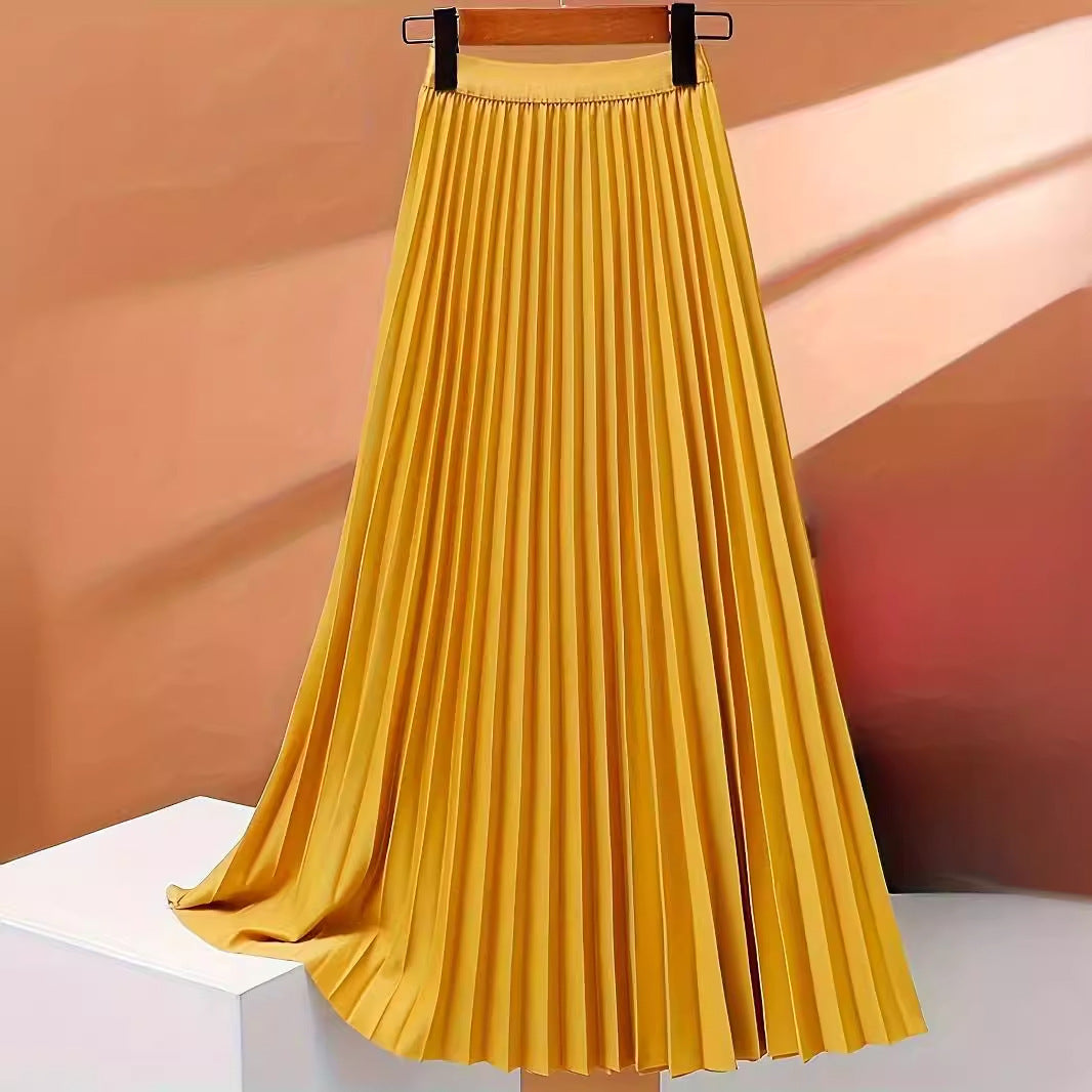 Women's skirt pleated elegant high waisted solid versatile