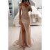 Women's Elegant Split Sequin Evening Dress Off Shoulder