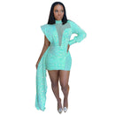 Women's mini dress elegant sequined party, sexy, long sleeve, autumn