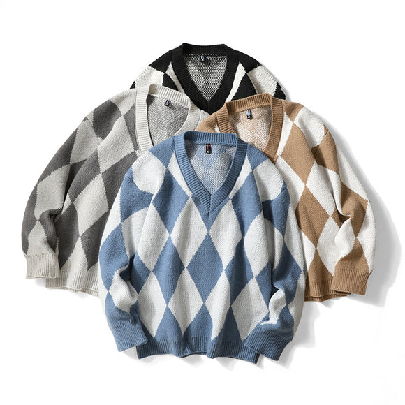 Suéter de punto  elegante holgado gran tamaño con cuello en V manga larga