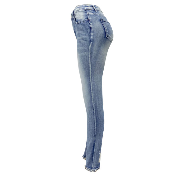 Women's slim jeans elegant , pearls, butterfly, sticky flower, sexy