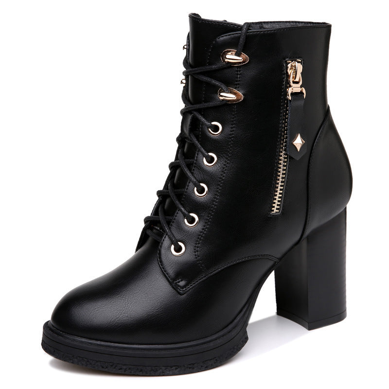 Women's Boots square high heels, lace-up, comfortable elegant